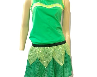 Tinkerbell inspired running costume-running shirt and sparkle running skirt (optional arm sleeves)