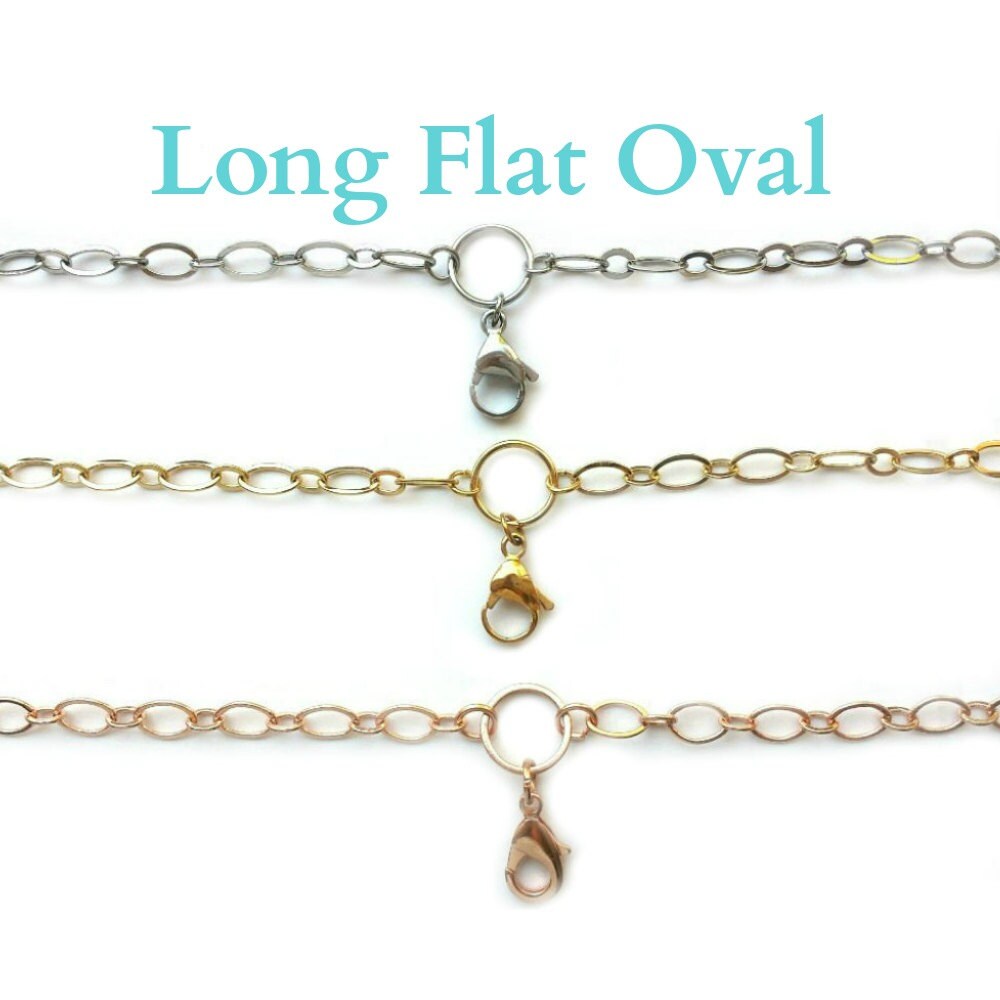 Floating Charm Locket Chain Long 32 Flat Oval Chain