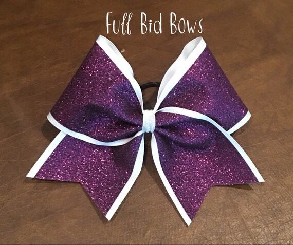 Cheer Bow Purple Glitter On White