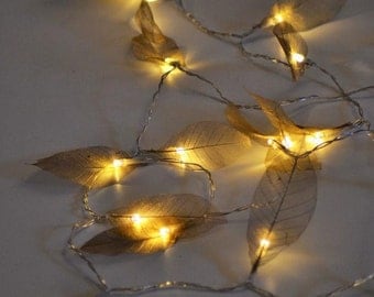 NEW! Copper leaf 20 LED string fairy lights vintage rustic wedding table decoration rose gold enchanted forest woodland wedding theme