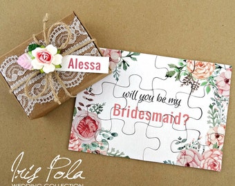 NEW Improved Thicker Puzzle, Bridesmaid, Puzzle, Lace, Rose Flower, Leaves, Burlap, Wedding, Favor, ECO, Paper, Will you be my Flower Girl