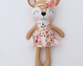 Deer doll - fabric doll - handmade doll - rag doll - girls room decor - fawn doll - baby gift - cloth doll - woodland nursery - rustic