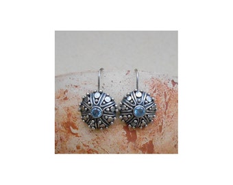 Sterling Silver Earrings, 925 silver earrings, Star-Cut Synthetic Aquamarine CR