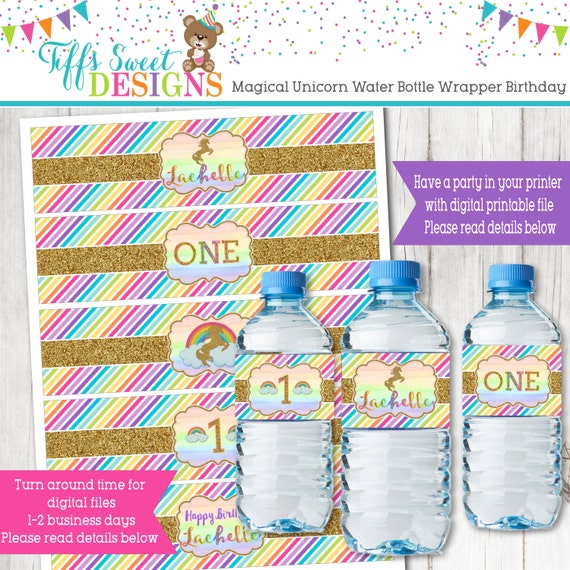 magic unicorn birthday party water bottle wrapper unicorn water