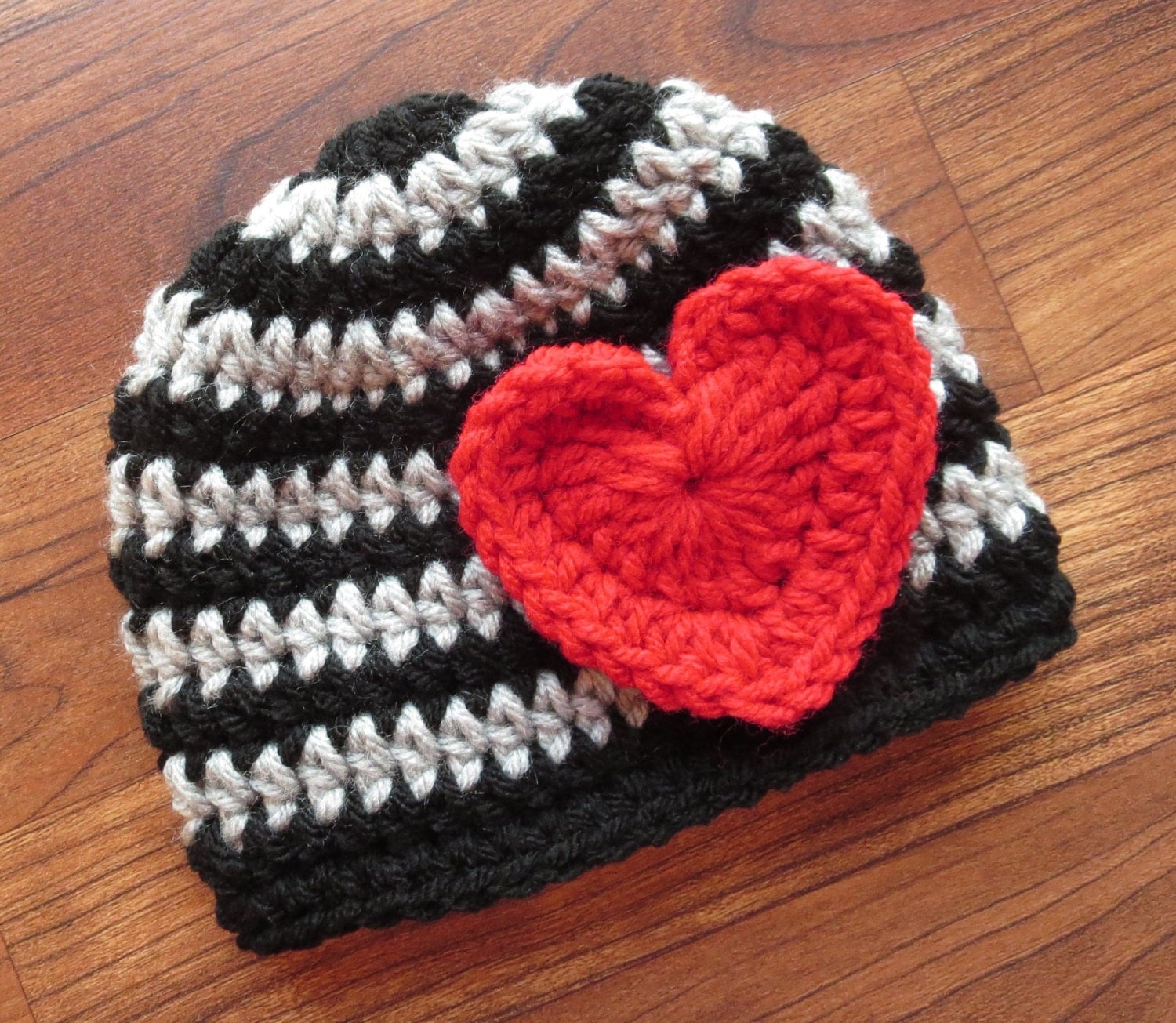 Crocheted Baby Boy Valentine's Day Hat Black & Silver