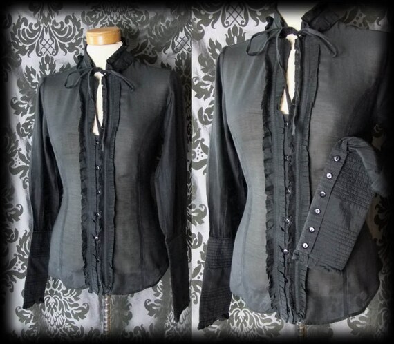Goth Black Frilled High Neck VICTORIAN GOVERNESS Deep Cuff Blouse 8 10 Steampunk by AusterexxDevotion steampunk buy now online Goth Black Frilled High Neck VICTORIAN GOVERNESS Deep Cuff Blouse 8 10 Steampunk by AusterexxDevotion steampunk buy now online