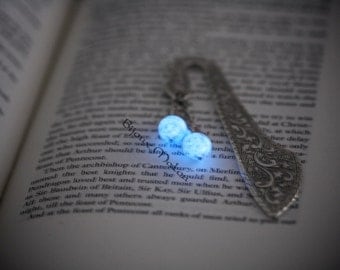 Bookmark Glow in the Dark and Glitter Bottle on Metal Silver Tone Glow in the Dark Fairydust Bookmark 2 teardrop shaped bottles