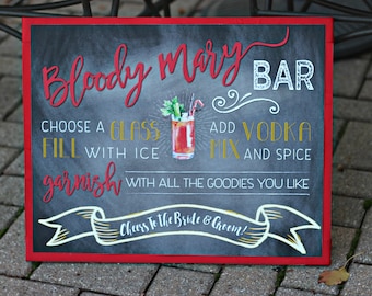 Bloody Mary Bar Sign. 16x20 / professionally printed. Physical Product. Chalkboard / red / yellow.