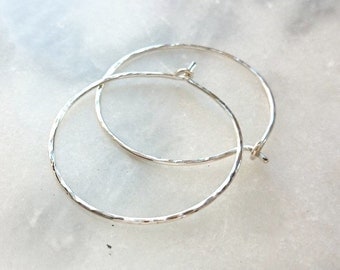 Silver Hoops - Hammered Sterling Silver Earrings - Large Size - Boho Chic