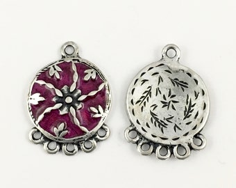 1 connectors multi holes enamel ans silver plated,30mm #CON329