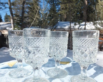 4 Small Wexford Clear/Cut Goblets - Anchor Hocking