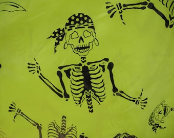 Halloween fabric / 2 yards / lime green / pirate skeletons