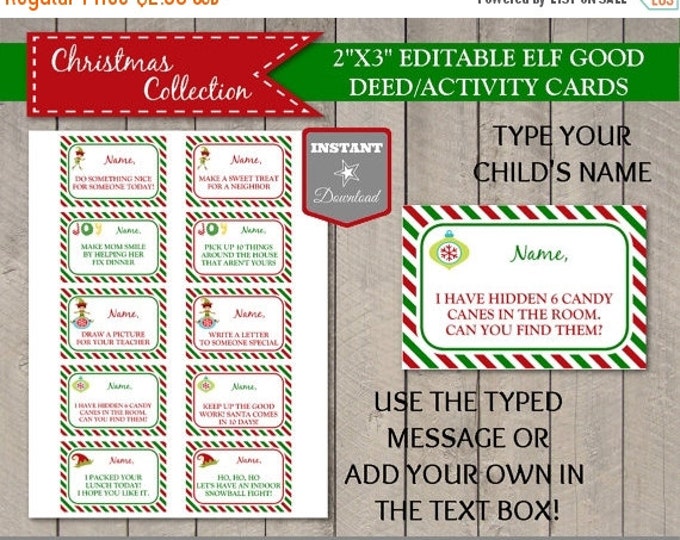 SALE Sale INSTANT DOWNLOAD Editable Elf Good Deed and Activity Cards / You Type Text / Christmas Shop