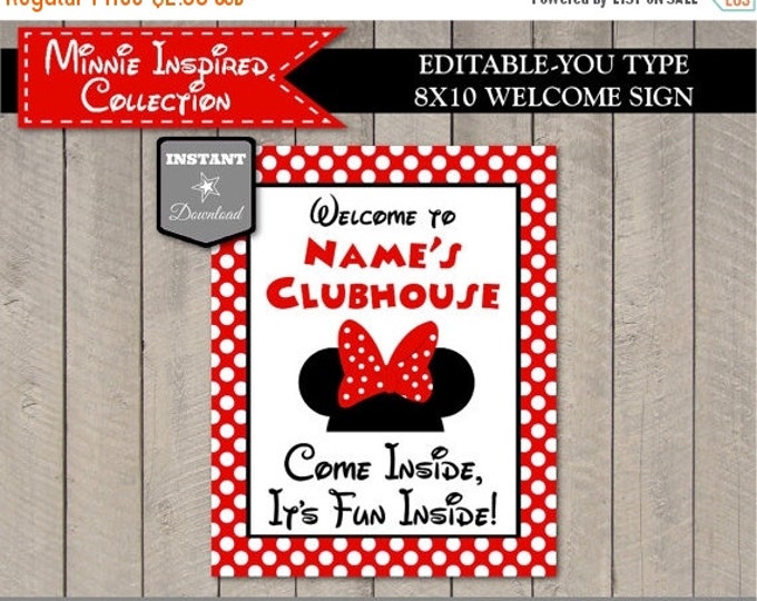 SALE INSTANT DOWNLOAD Editable Red Girl Mouse Printable 8x10 Welcome Sign / You Type Name / Red Girl Mouse Collection / Item #1917
