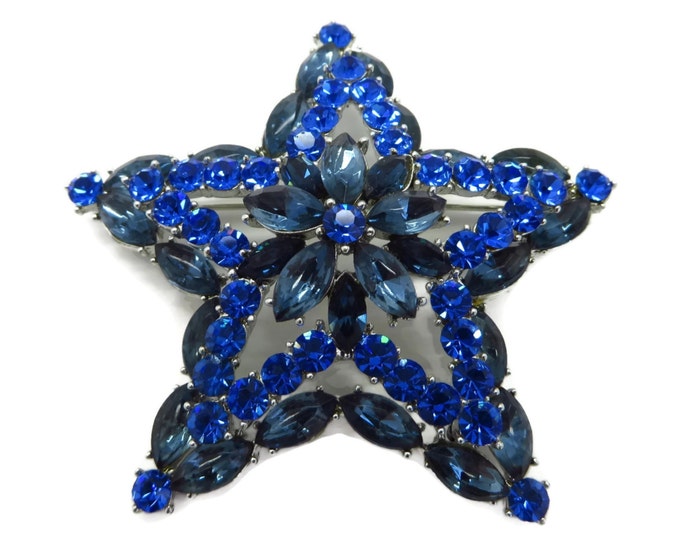 ON SALE! Vintage Weiss Blue Star Rhinestone Brooch, Royal Blue and Federal Blue Rhinestone Pin