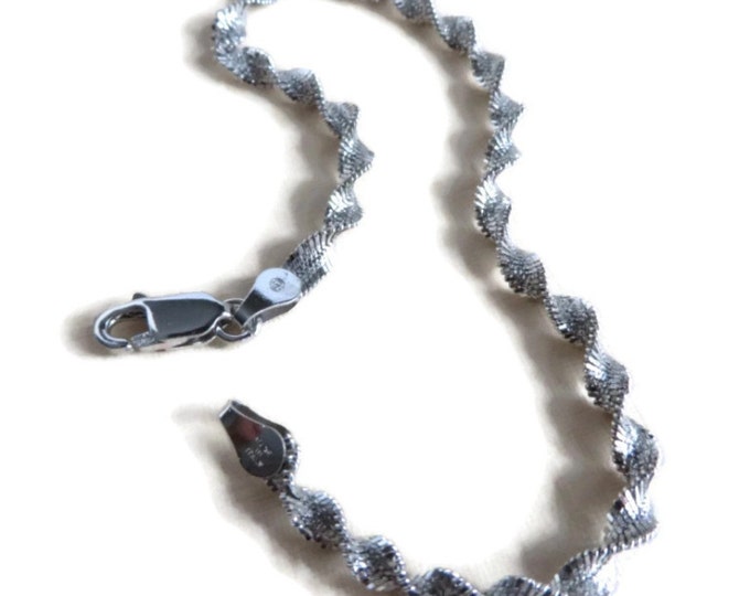 Italian Sterling Silver Bracelet, Vintage Herringbone Twist Bracelet, 7" Length