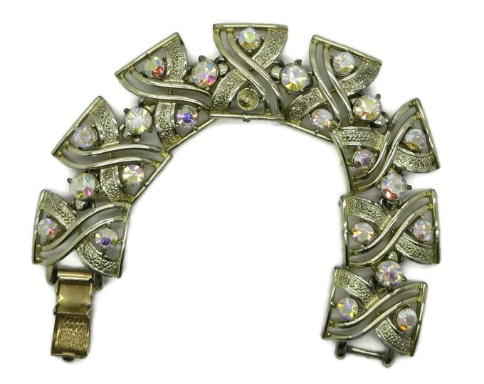 Vintage Coro Pegasus AB Rhinestone Gold Tone Bracelet, 1950s Link Bracelet