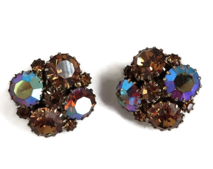 Weiss Topaz and AB Rhinestone Earrings, Vintage Signed Designer Clip-on Earrings