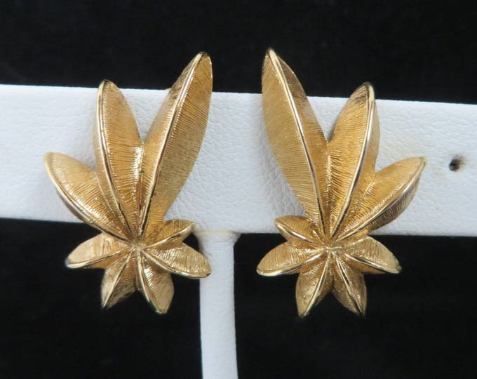 Vintage Monet Earrings - Matte Gold Tone Earrings Flowery Clip Ons Vintage Estate Jewelry Gift Idea Designer Signed Runway