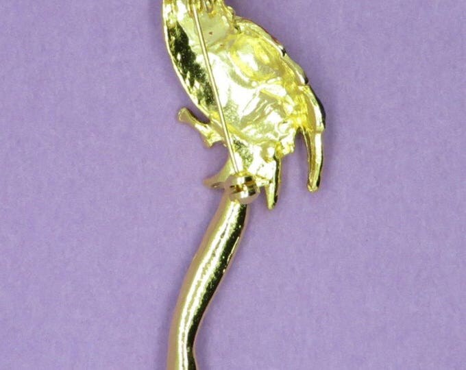 Vintage Parrot Brooch, Pendant Brooch, Rhinestone Parrot Pin, Enamel Parrot Pin, Red Blue Bird Pendant Pin, Parrot Jewelry