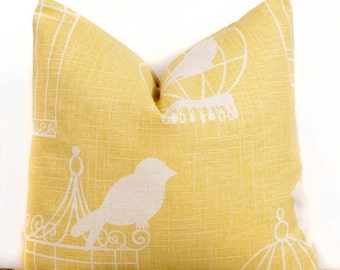 SALE ENDS SOON Yellow Pillow Cover, Bird Cage Pillow case, Modern Decorating Ideas, 18 x 18