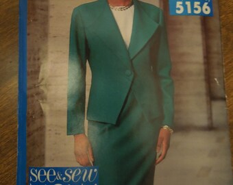See and Sew 5156, Butterick, UNCUT sewing pattern, craft supplies, unlined jacket, top, skirt, misses, womens