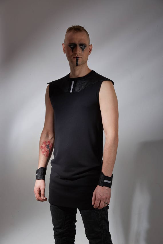 Men's long top with reflective fabric sci-fi vest