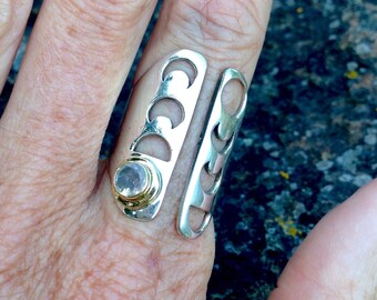 NEW! Sterling Silver Moon Phase Adjustable Ring with Moonstone, Feminine Lunar Goddess Full Moon Magic Jewelry - R317