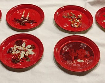 Vintage, Christmas tin ashtrays, set of 8, coasters
