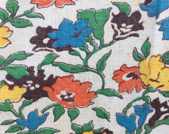 Vintage cotton feed sack, flour sack, opened. Five color print, floral