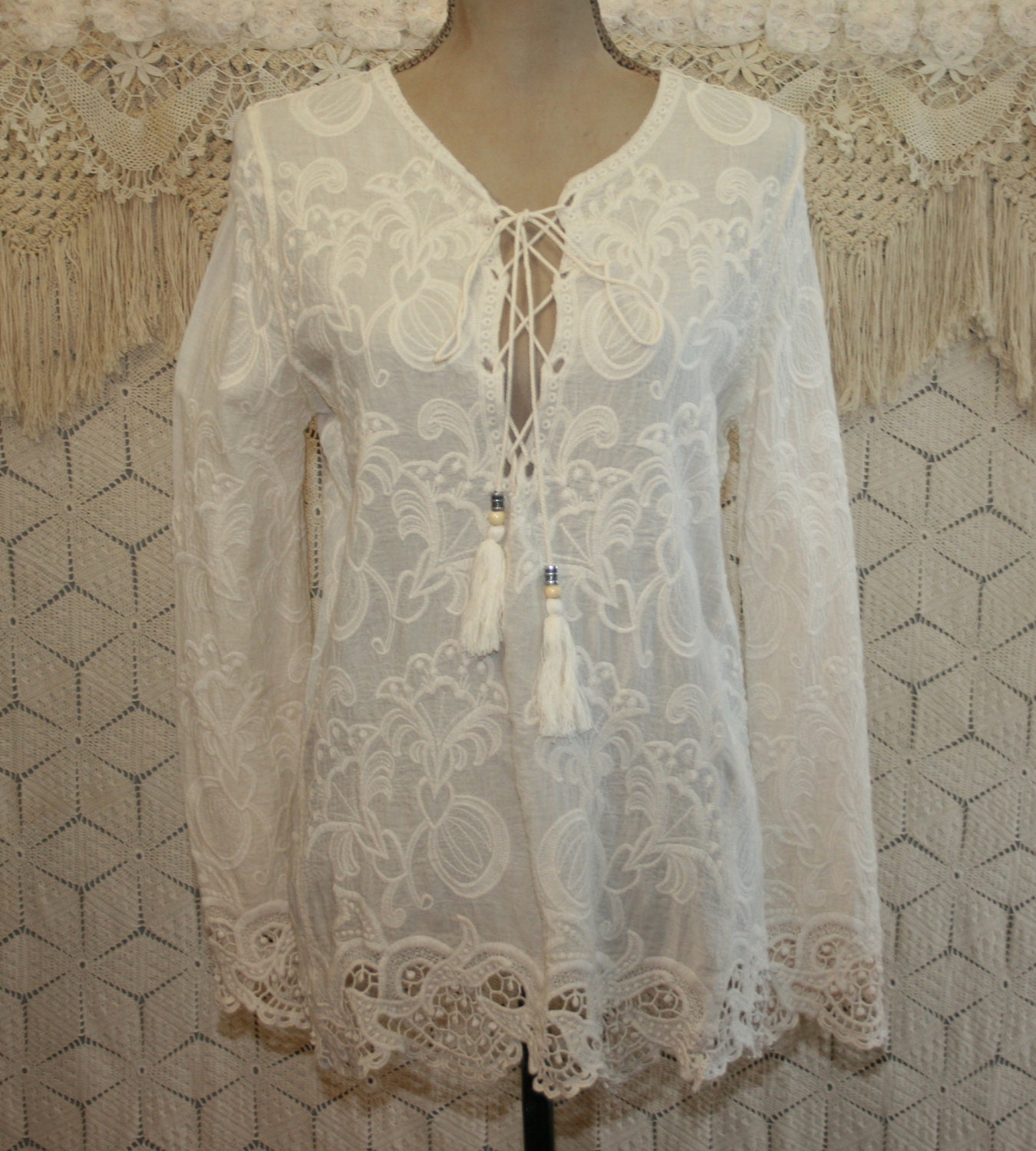 Romantic Boho Clothing Cotton Tunic Top Bohemian Embroidered