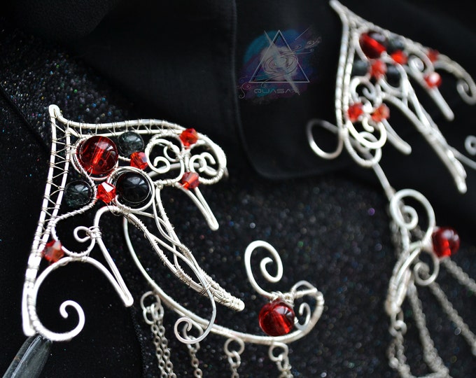 Ear cuffs "Bat wings" | Gothic ear cuffs, wire ear cuff, gothic elven ears, bats, goth, vampire style jewelry, black red jewelry, vamp goth