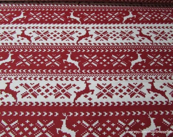 Christmas Flannel Fabric - Red Nordic Reindeer - 1 yard - 100% Cotton Flannel