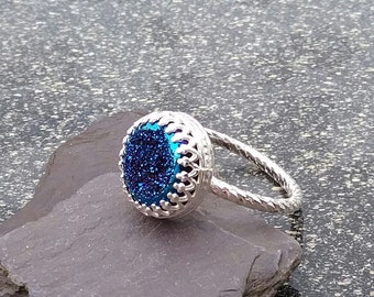 Drusy Ring, Silver Ring, Artisan Ring, Boho Ring, Gemstone Ring, Stacking Ring