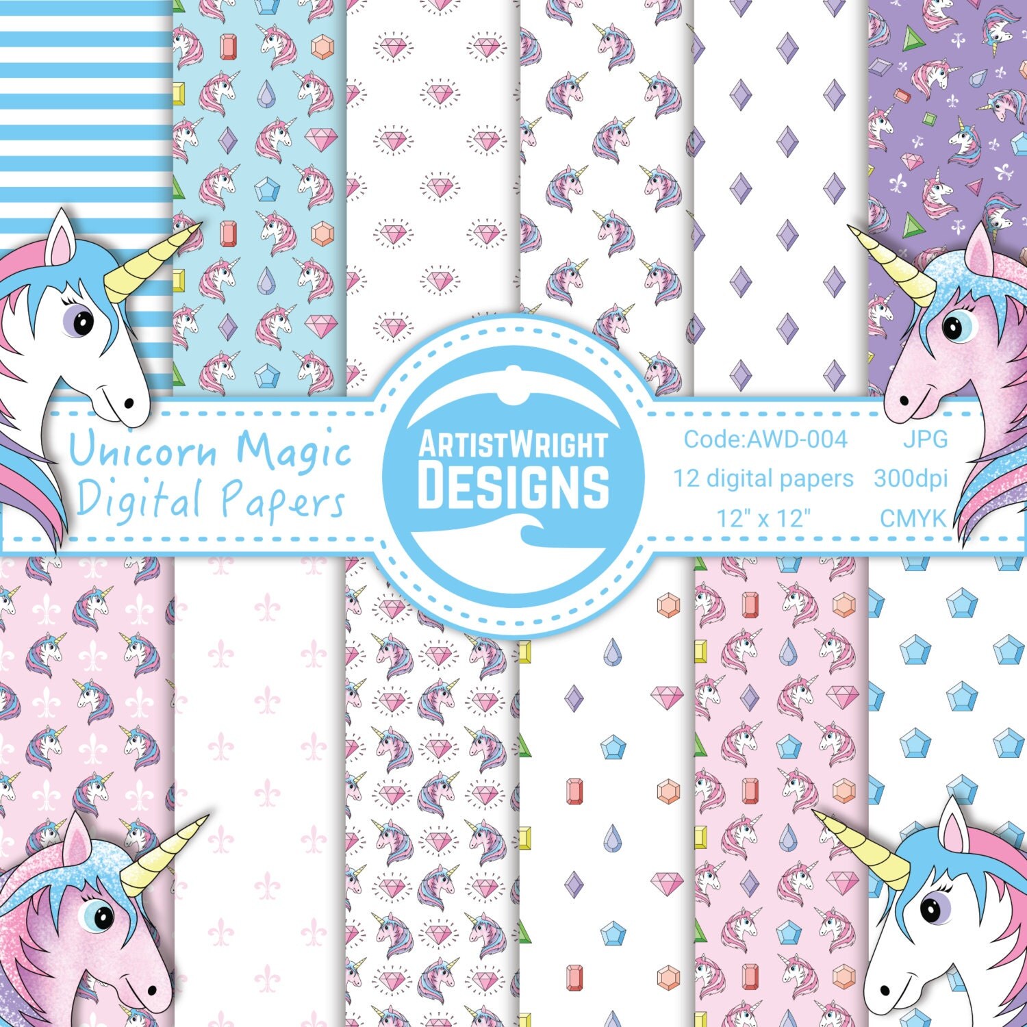 unicorn pattern unicorn magic digital paper pack