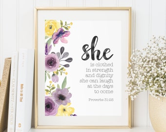 Nursery decor wall art Nursery printable She is clothed with