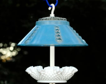 Hanging glass bird feeder - squirrel proof feeder - glass garden art bird feeder