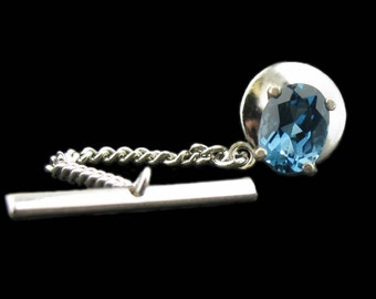 Blue Topaz Tie Tack Mens Gift