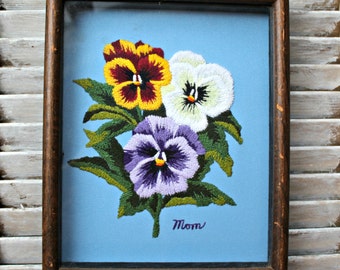 Vintage Embroidery flowers picture. Handmade. 1981.