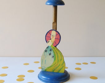 Vintage Hat Stand or Wig Stand. Handpainted Wooden Hat Stand. 1920s Hat Stand.