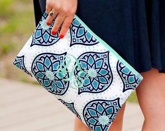 Monogrammed Zip Pouch ~ New Boho Collection~ 11.75 X 9"~Perfect for your Beach Bag! See Listings for Coordinating Items! Limited Stock !