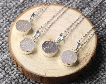 SALE Round Agate Druzy Necklace Handmade Drusy Geode Necklace wedding dainty party birthday jewelry druzzy DJ-1