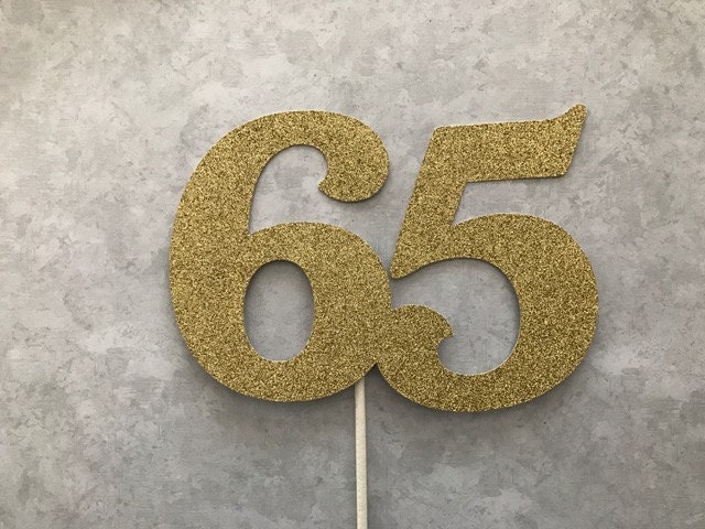 Any Number Gold Glitter 65th Birthday cake topper number