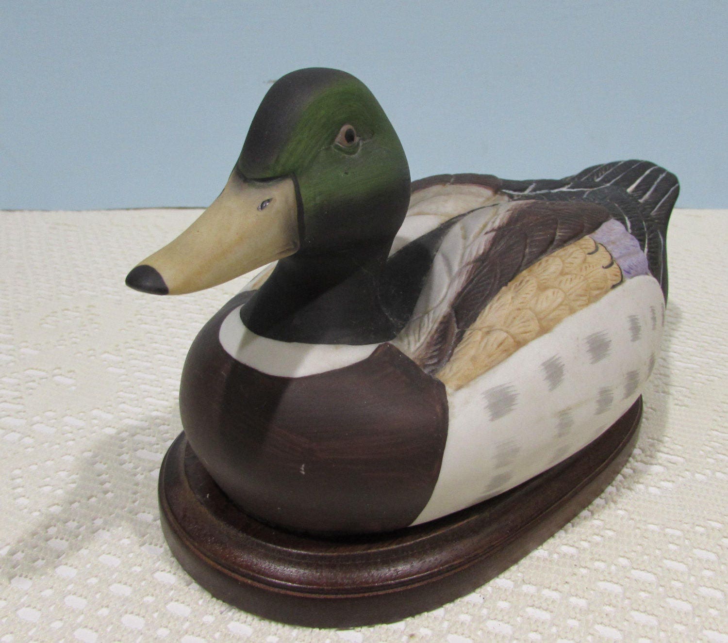 Ceramic Mallard Duck Figurine Hand Painted Mounted on