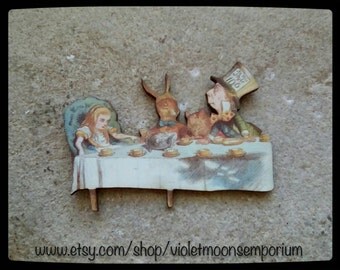 Vintage Alice in Wonderland Mad Hatter's Tea Party Kitsch Brooch Pin