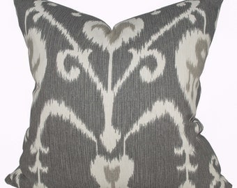 Ikat Pillow Cover - Magnolia Home Fashions Java Ikat Pewter - Gray Pillow Covers - Made to Order in Over 20 Sizes with Invisible Zipper