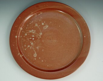 Stoneware Dinner Plate, Hand Thrown Plate in Shino, Orange Pottery Dinnerware Plate, Studio Pottery Dinnerware, Modern Dinnerware, Minimal