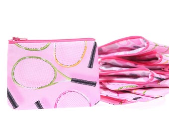 tennis makeup bag pink small, tennis gift, pink zipper bag, key chain lanyard case, coin purse, cable holder, cosmetic bag, girlfriend gift