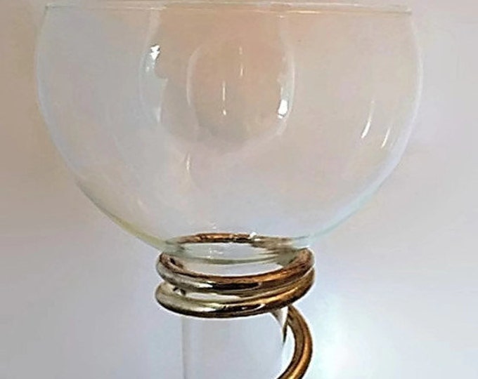 DAVCO SILVER LTD Candle Holder | Wine Clear Glass & Silver Spiral Frame | Unique Decor | Vintage Candle Holder | Wine Glass Candleholder
