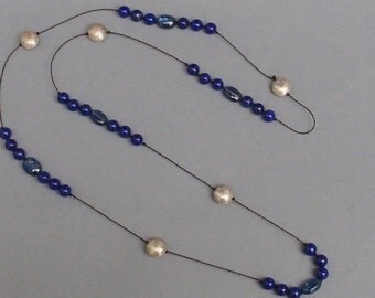 Sterling Silver necklace with kyanite and lapis lazuli